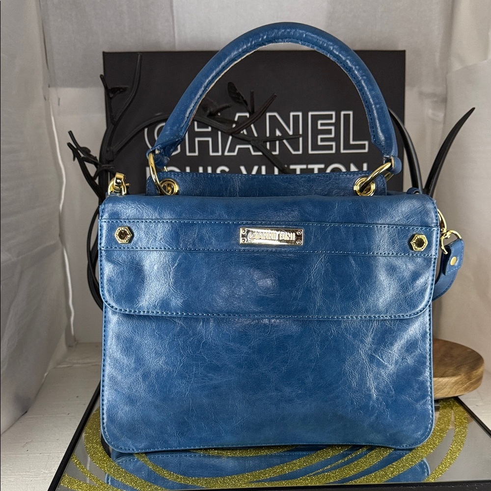 Gianni Bini Blue Satchel with Gold Accents
